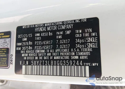 2016 Hyundai Santa Fe Sport 2.4L из США, поврежденный, VIN 5XYZT3LBXGG359244